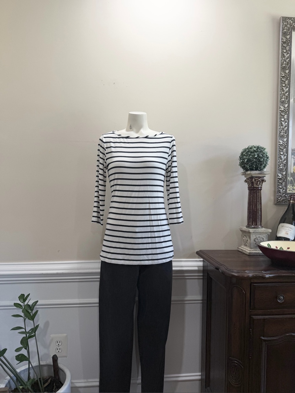 Amour Vert Navy and White Striped Top